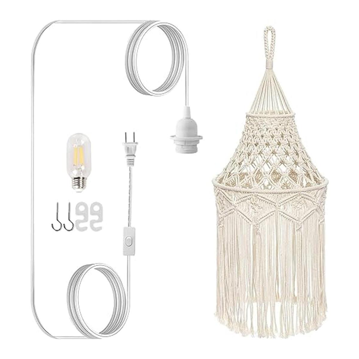 Lámpara colgante de macramé estilo bohemio con bombilla