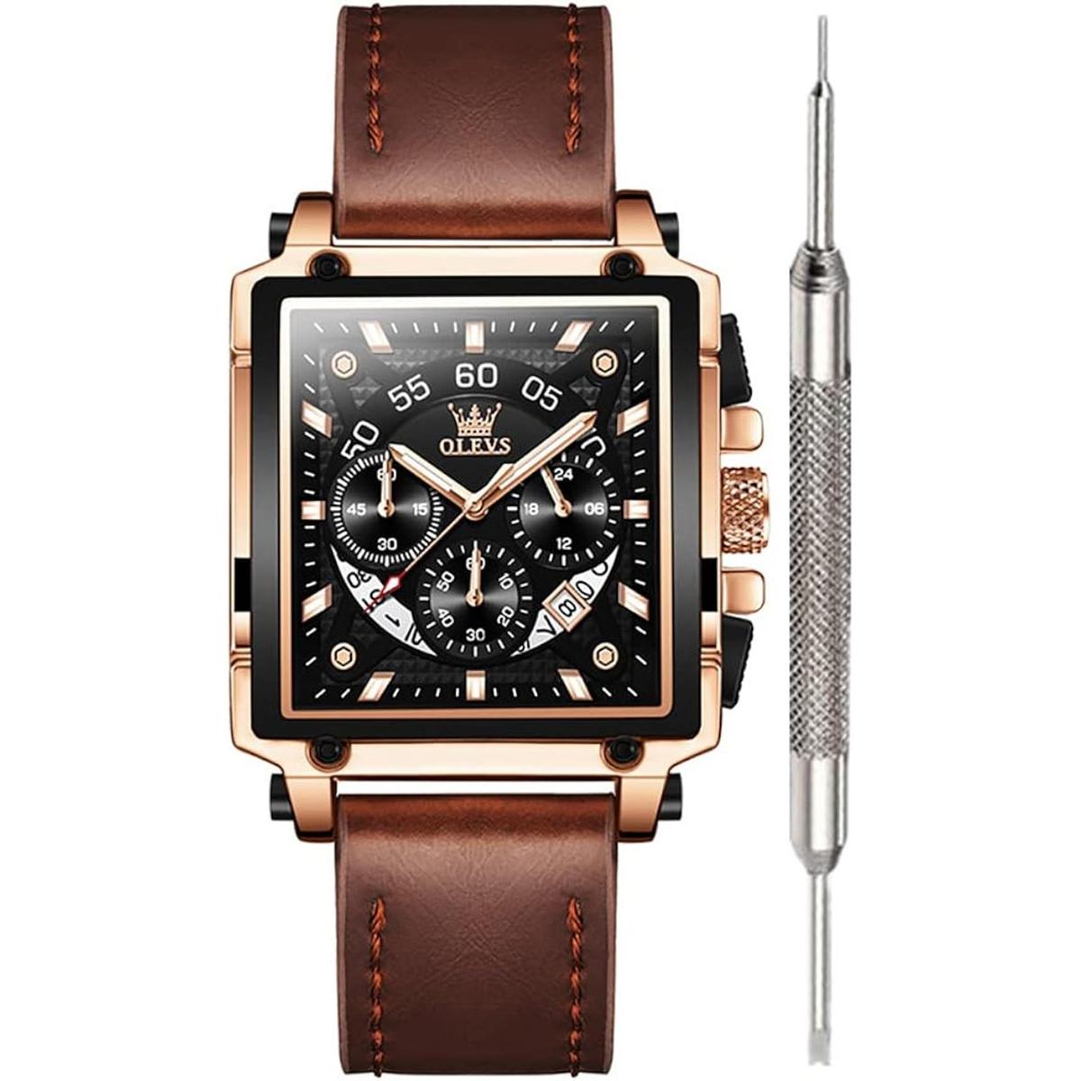 OLEVS Reloj multifunción de cuero para hombre reloj