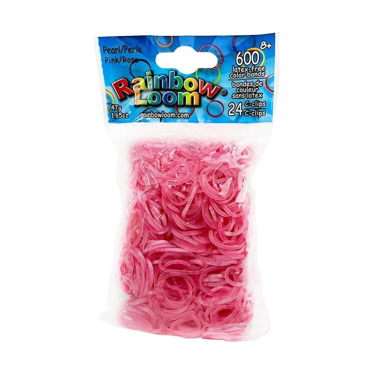 Rainbow Loom Bandas de goma rosa perlado con 24 clips en