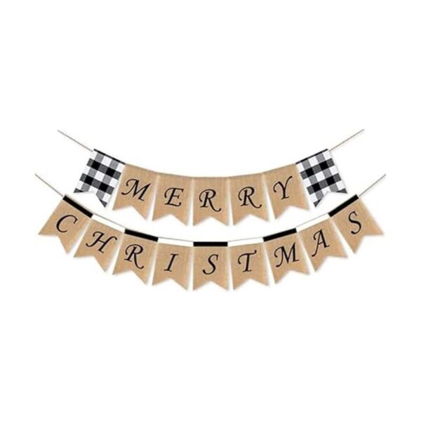 SWYOUN Burlap Merry Christmas Banner Buffalo Check Plaid_1