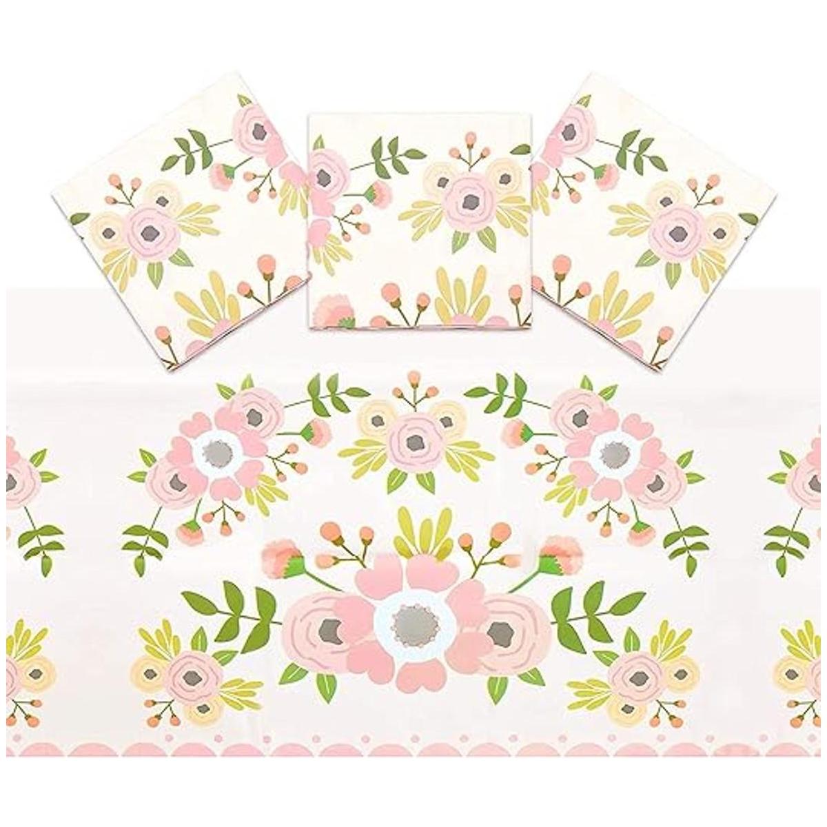 Mantel de plástico floral rosa para boda 54 x 108 in 3