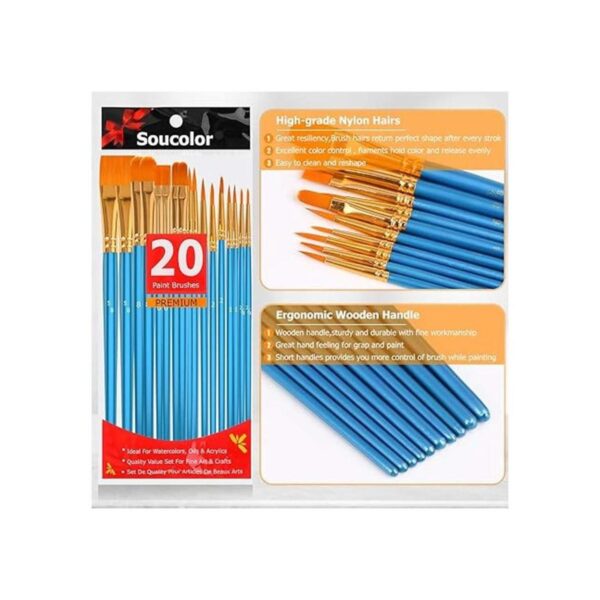 Soucolor Juego de pinceles de pintura acrílica 20 piezas