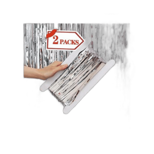 2 cortinas de flecos de aluminio metálico plateado de_1