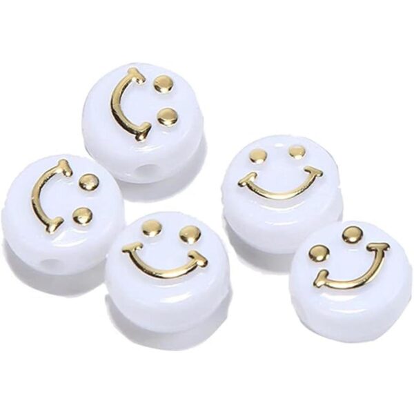 Paquete de 200 cuentas de cara sonriente de oro blanco de