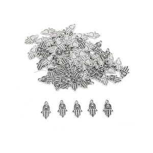 JIALEEY 100 dijes de plata antigua Hamsa con símbolo de_1