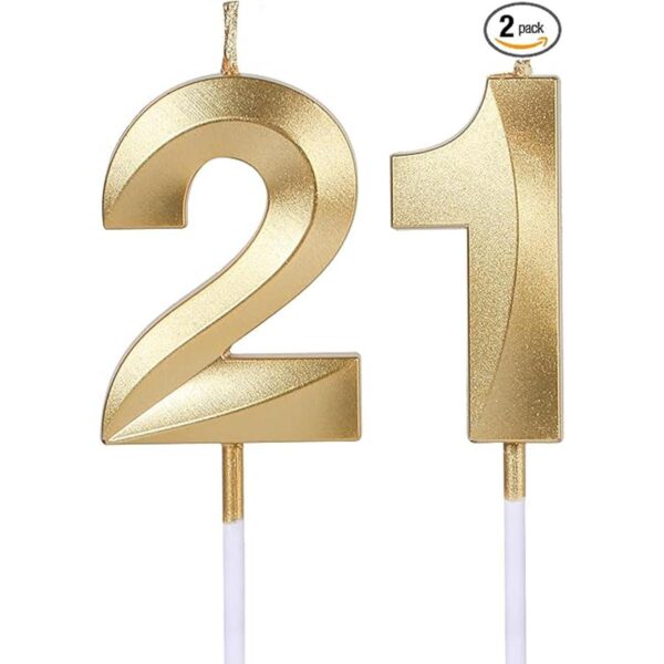 Velas doradas de cumpleaños 21 y 12 para pasteles número