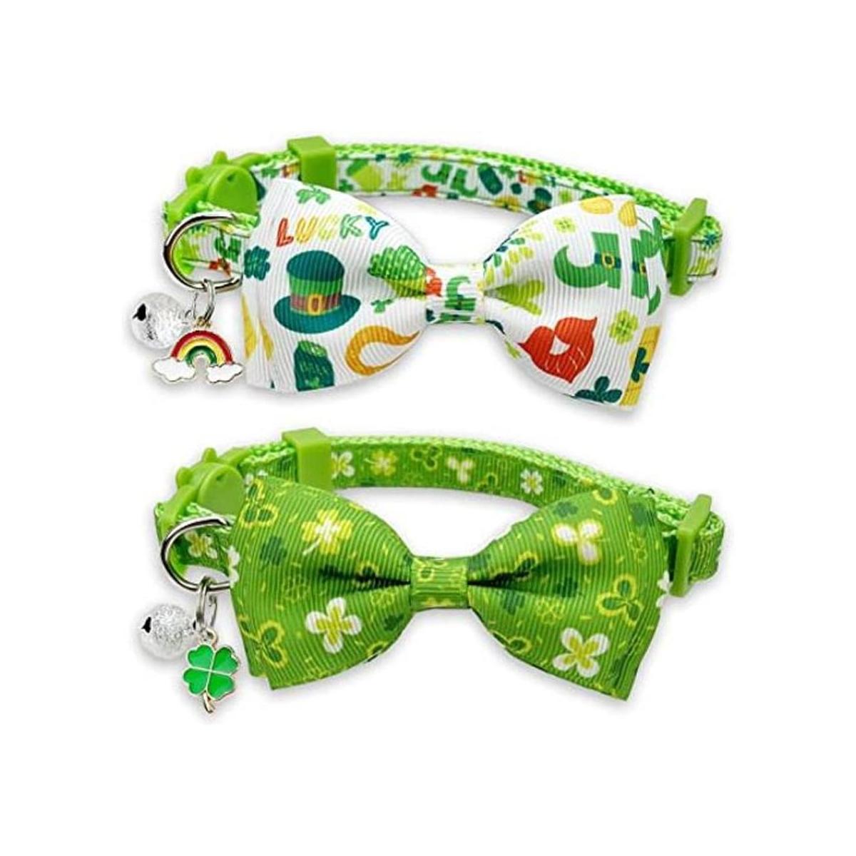 Pohshido 2 Pack St. Patrick Day Cat Collar with Bow