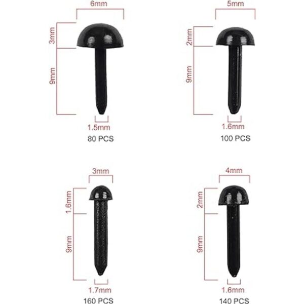 TOAOB 480 mini ojos de seguridad de plástico negro de