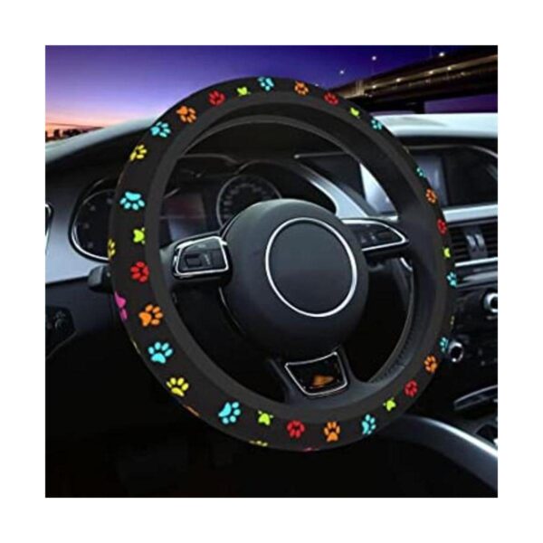 Funda de volante con estampado de patas de perro_1