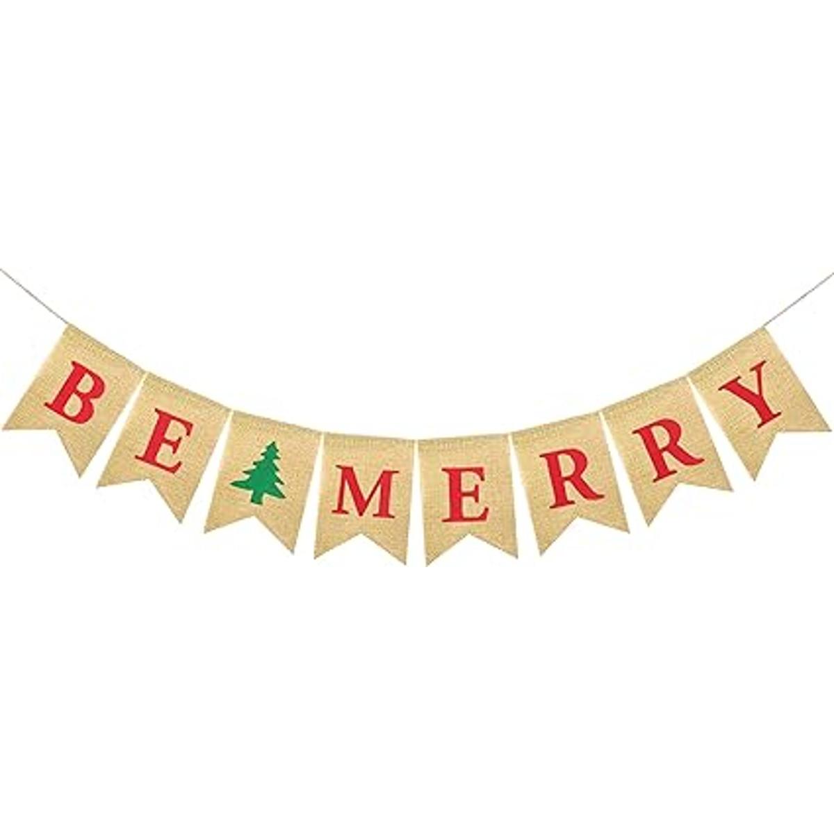 FAKTEEN Bandera de arpillera Be Merry Decoraciones de