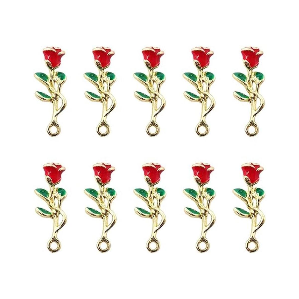 Honbay 10 colgantes con diseño de rosas esmaltadas para