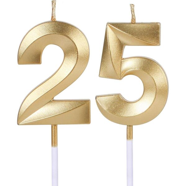Velas doradas para tartas de cumpleaños 25 y 52 número_1