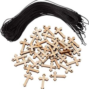 36 collares de cruz de madera color madera natural.