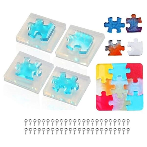 4 piezas de moldes de resina de silicona para rompecabezas