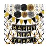 Happy New Year 2022 Bandera negra con banderines de papel
