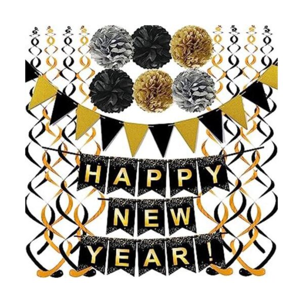 Happy New Year 2022 Bandera negra con banderines de papel