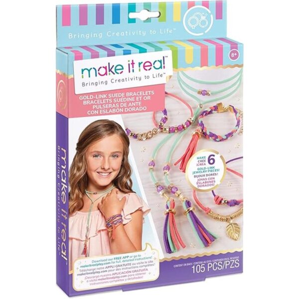 Make It Real Pulseras de ante de eslabones dorados. Kit_1