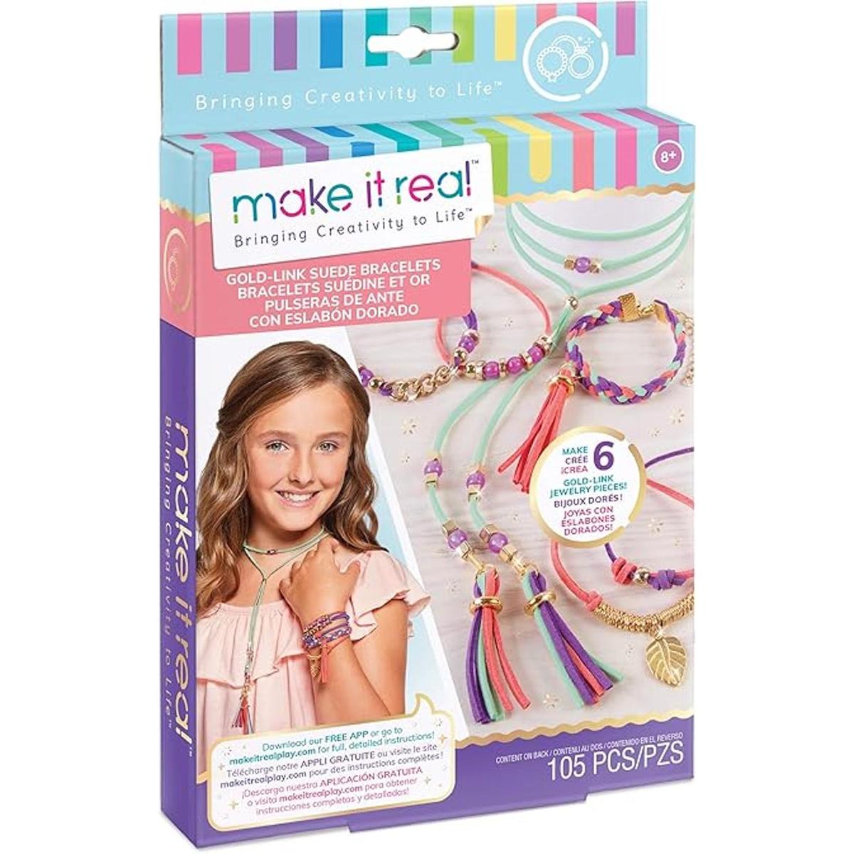 Make It Real Pulseras de ante de eslabones dorados. Kit
