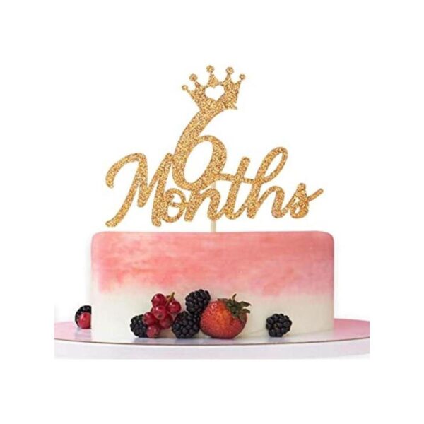 Decoración dorada para tartas de 6 meses con purpurina_1
