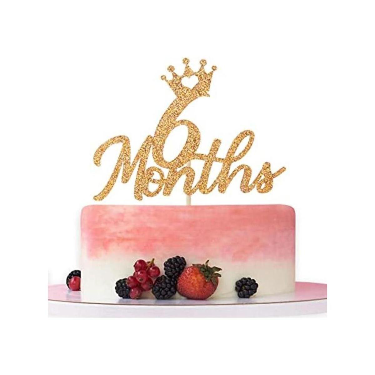 Decoración dorada para tartas de 6 meses con purpurina