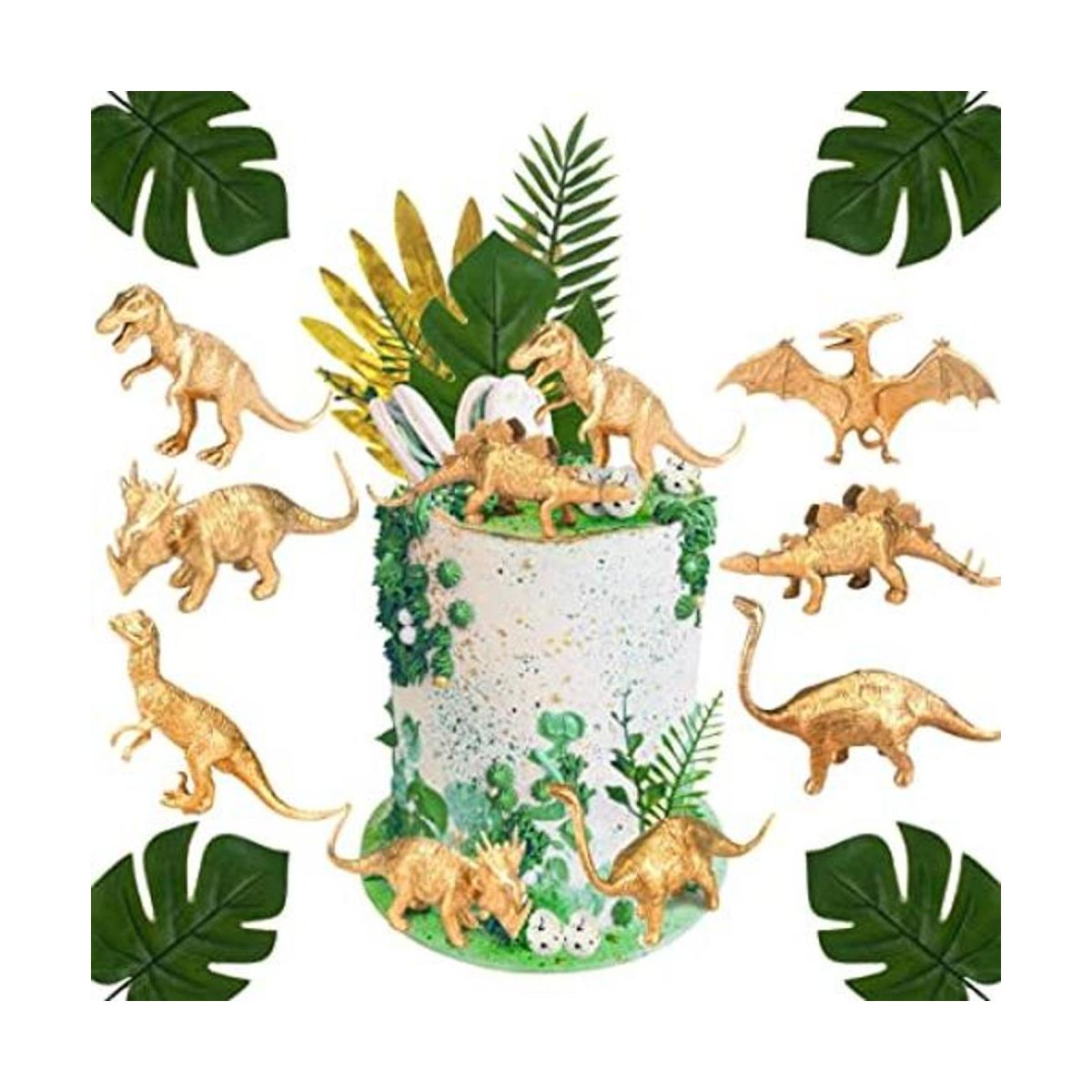 16 piezas de decoración de pastel de dinosaurio dorado