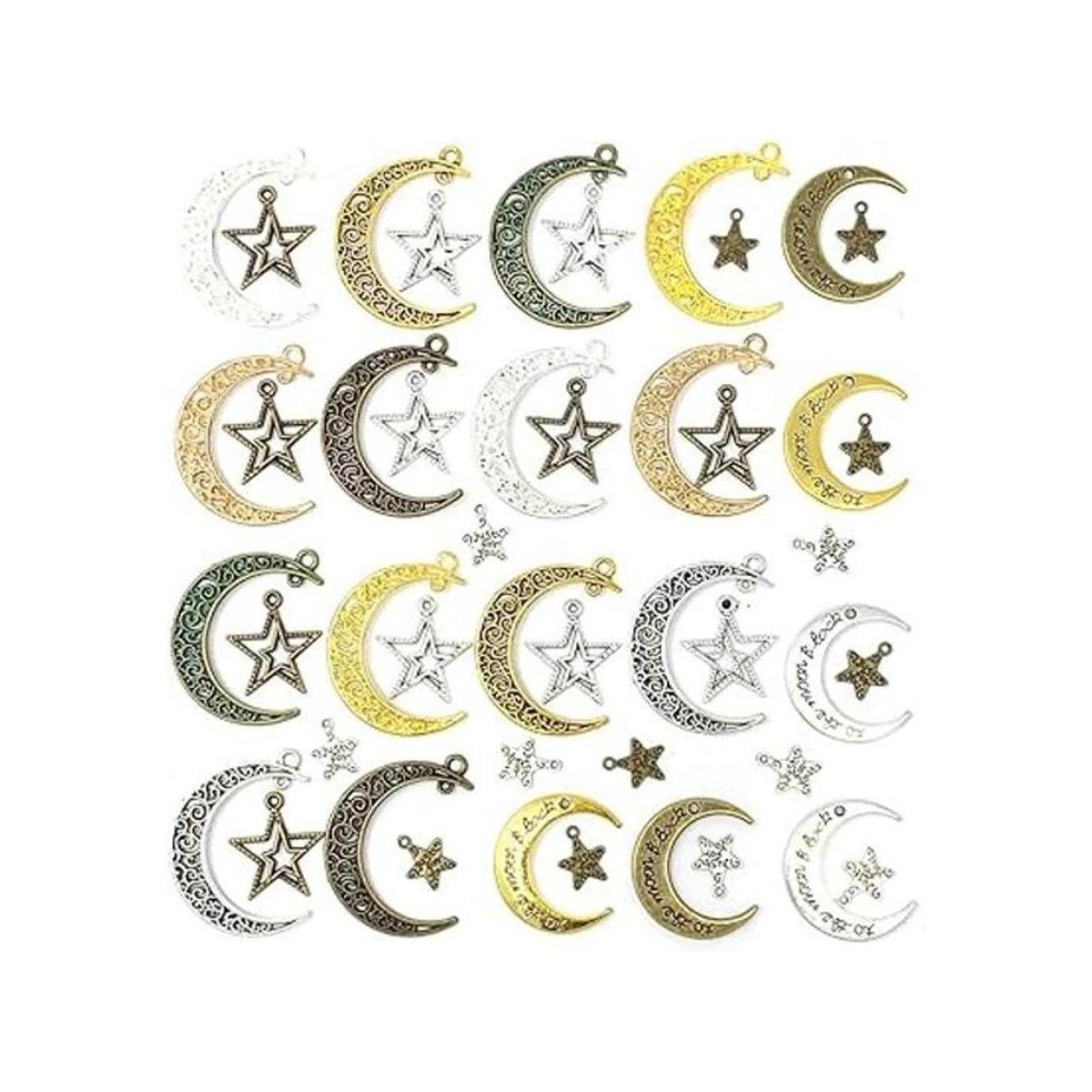 JIALEEY 44PCS Large Hollowed Moon Star Charms Mixed