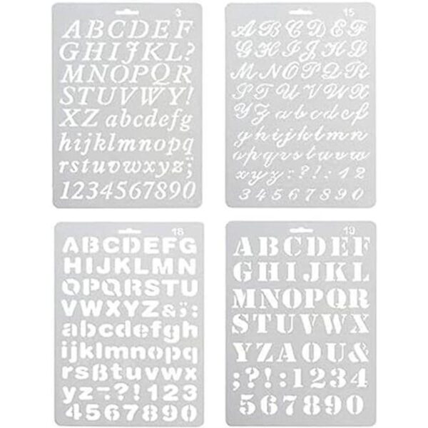 Paquete de 4 plantillas de pintura de plástico con letras