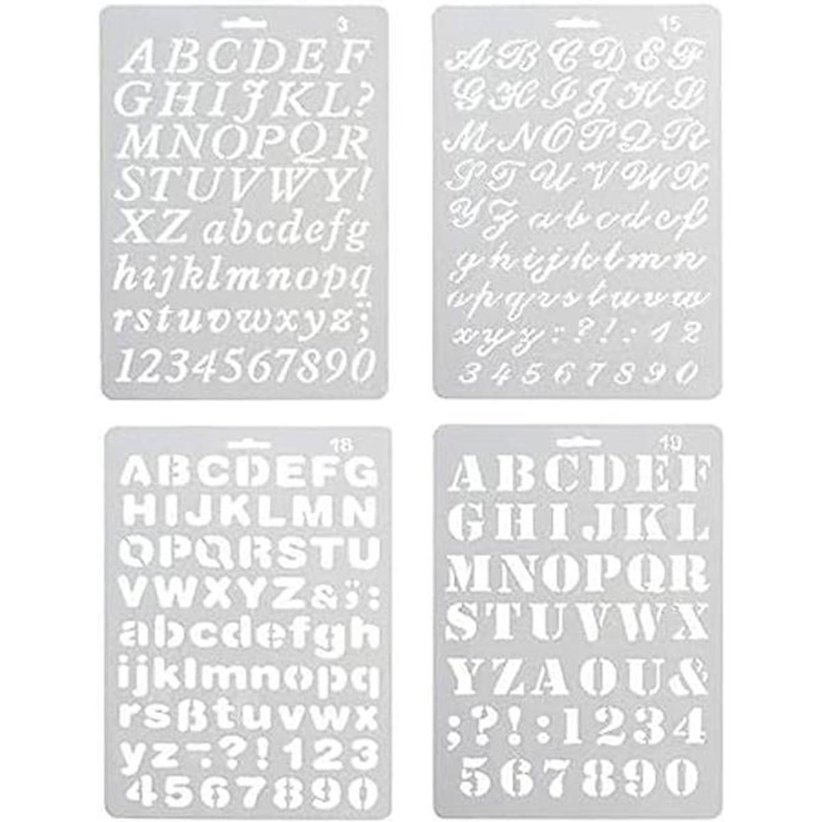 Paquete de 4 plantillas de pintura de plástico con letras