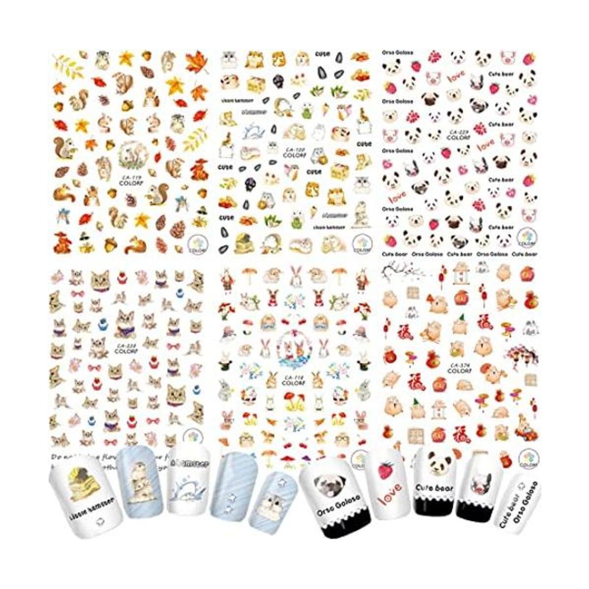 6 hojas de calcomanías de arte de uñas de animales gato