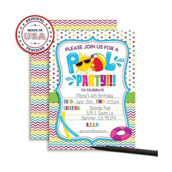 Juego de 20 invitaciones para fiestas de piscina con_3