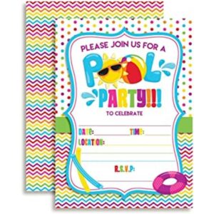 Juego de 20 invitaciones para fiestas de piscina con_1