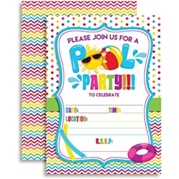 Juego de 20 invitaciones para fiestas de piscina con_1
