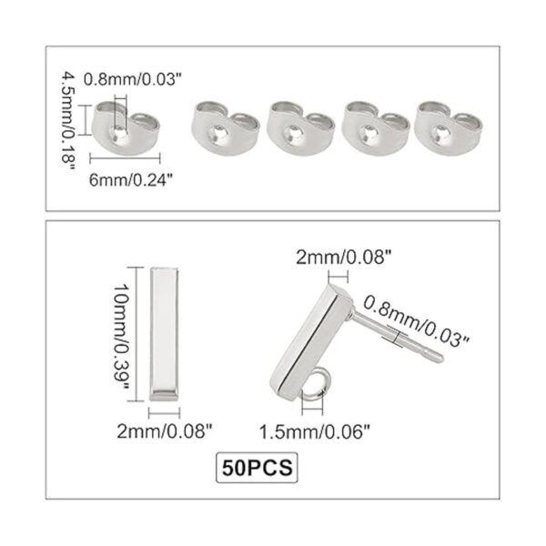 UNICRAFTALE 50 piezas de aretes rectangulares de acero