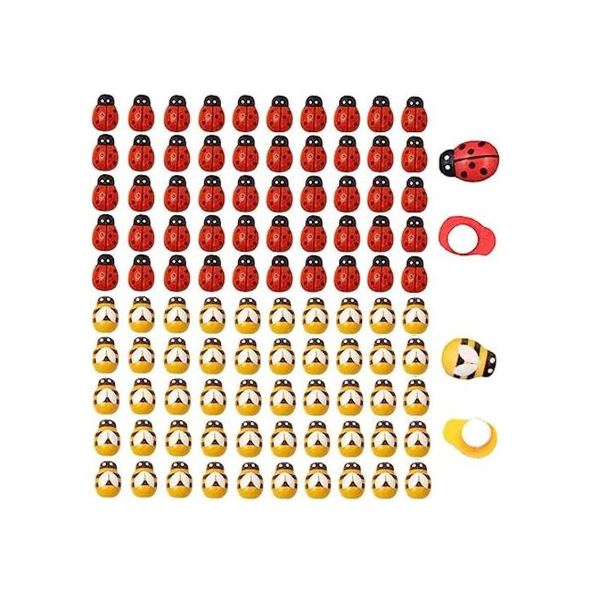 120 piezas de abejas de madera y mariquitas abejas planas