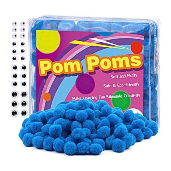 150 pompones azul claro pompones de 1 pulgada con ojos_1