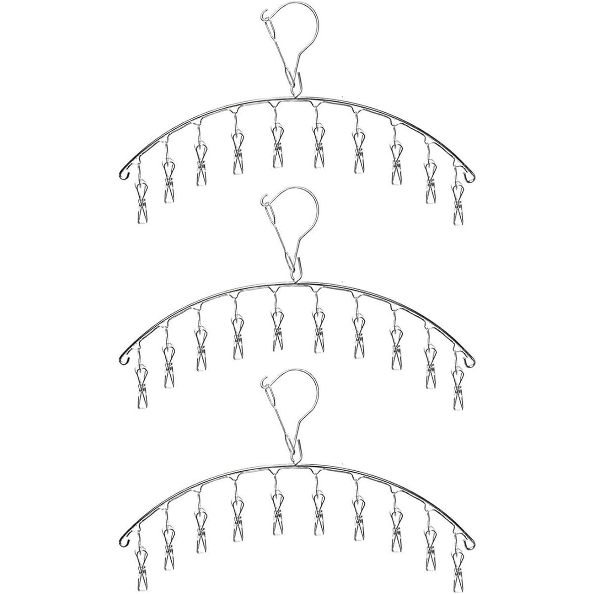 Fashion Easy Juego de 3 perchas de acero inoxidable con 10