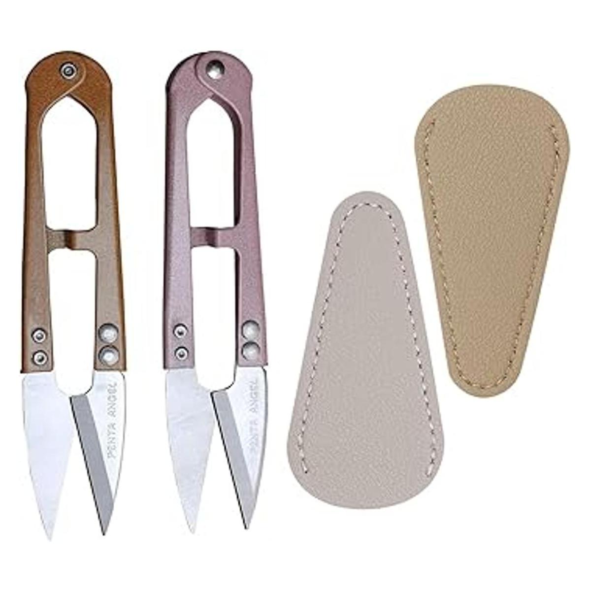 2 tijeras de coser multicolor con 2 tijeras de cuero