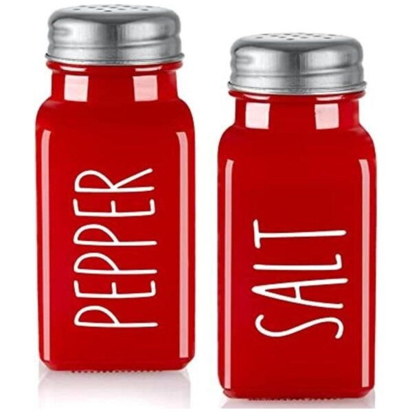 Glass Salt and Pepper Shakers Set Red Farmhouse Kitchen
