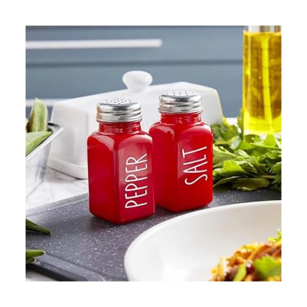 Glass Salt and Pepper Shakers Set Red Farmhouse Kitchen