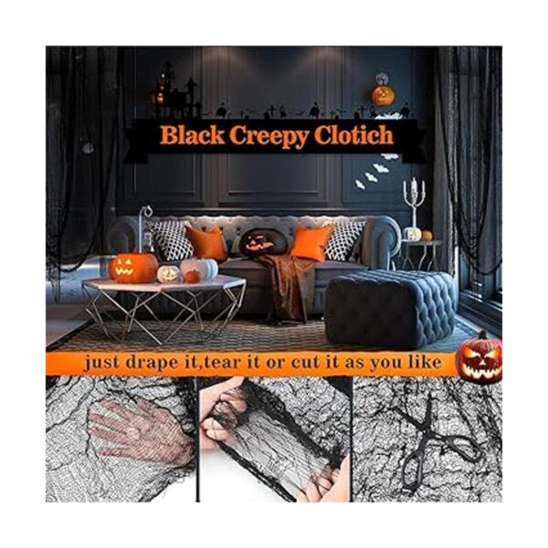 5 piezas de tela espeluznante de Halloween color negro 30_3