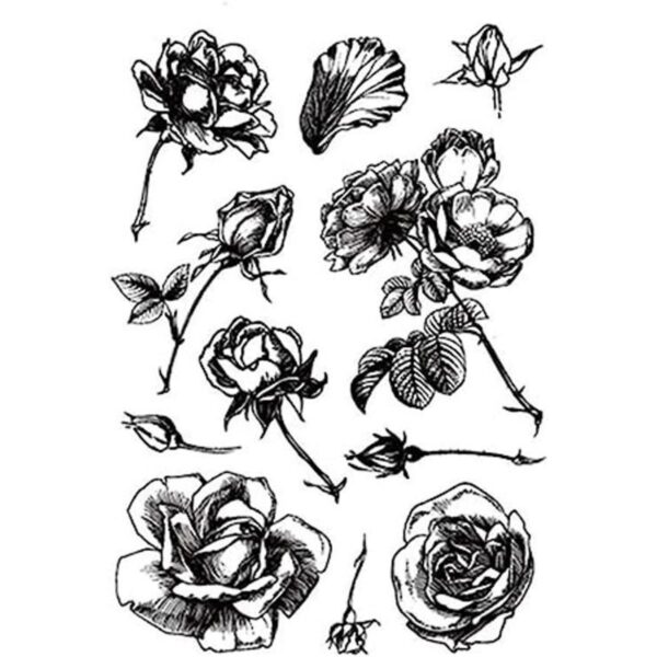 Sello de goma diseño de hojas de rosas y flores sello_1