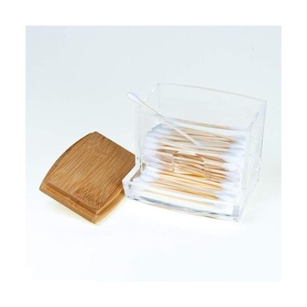 NAGU Soporte acrílico Qtip con tapa de bambú dispensador_2