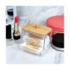NAGU Soporte acrílico Qtip con tapa de bambú dispensador_5