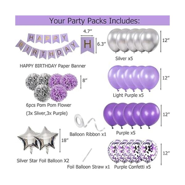 Decoraciones de cumpleaños para niñas púrpura y plata_2
