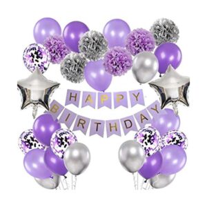 Decoraciones de cumpleaños para niñas púrpura y plata_1