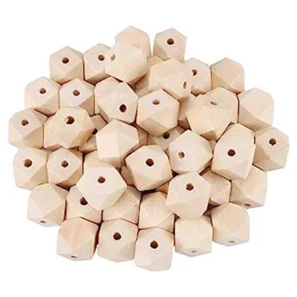 50 cuentas de madera natural sin terminar geométrica