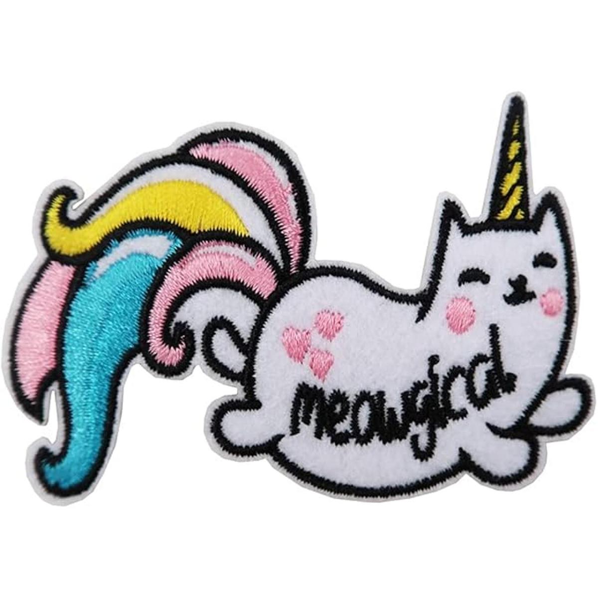 Parche bordado con diseño de unicornio y gato meowgical