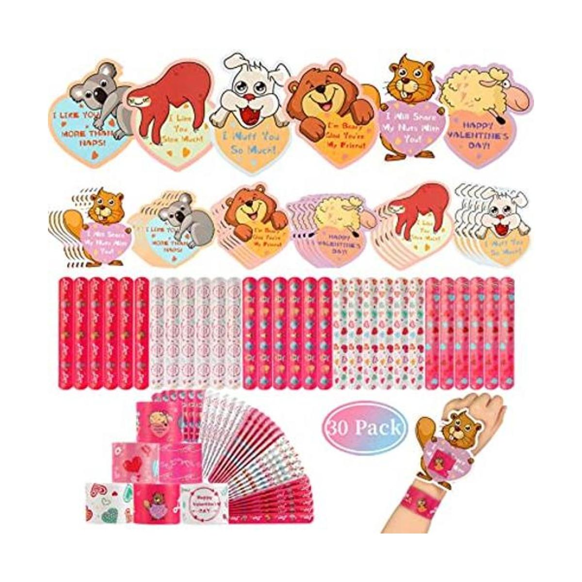 Mibor Tarjetas de San Valentín para niños 30 pulseras de