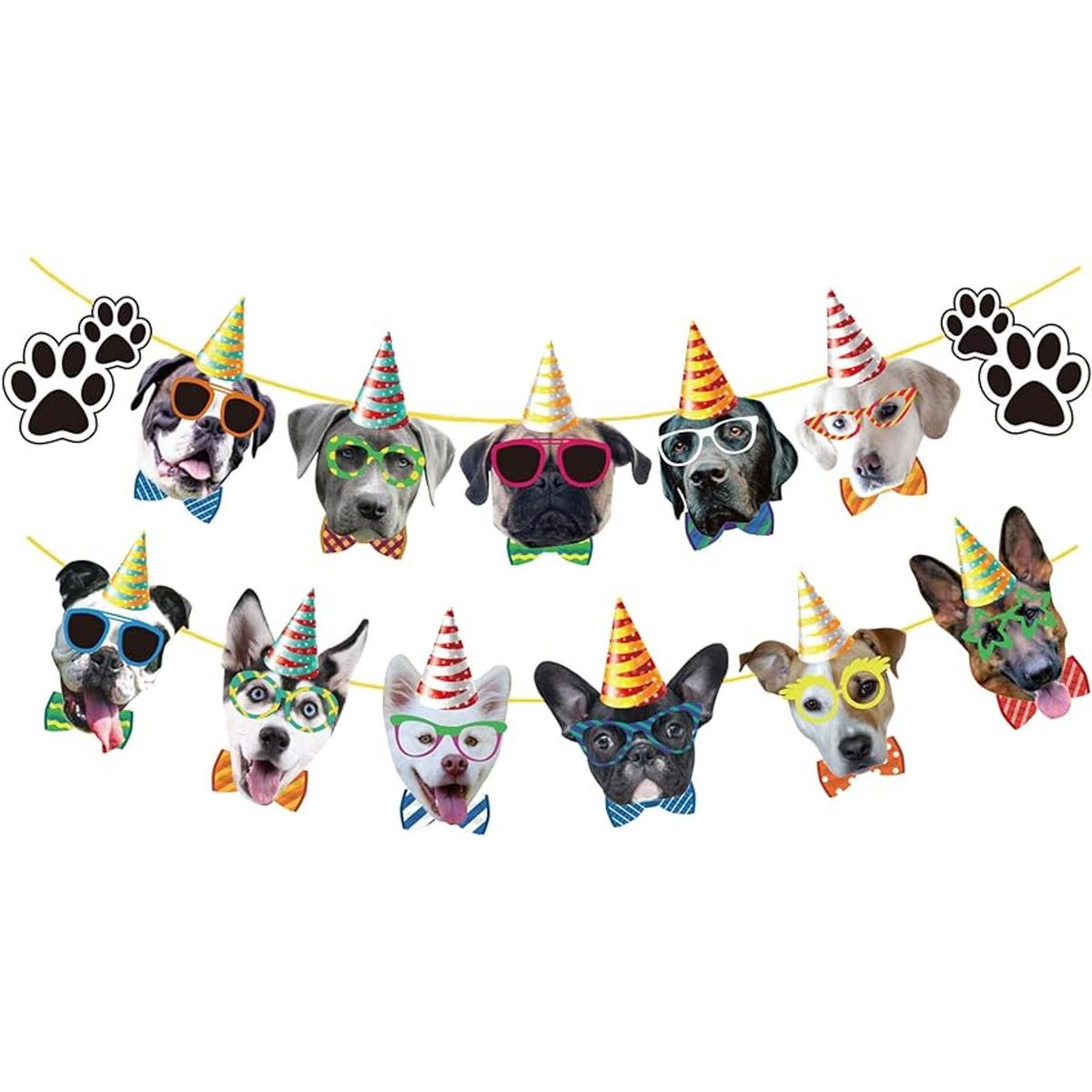 Cartel de cumpleaños para perro 13 banderines de fiesta