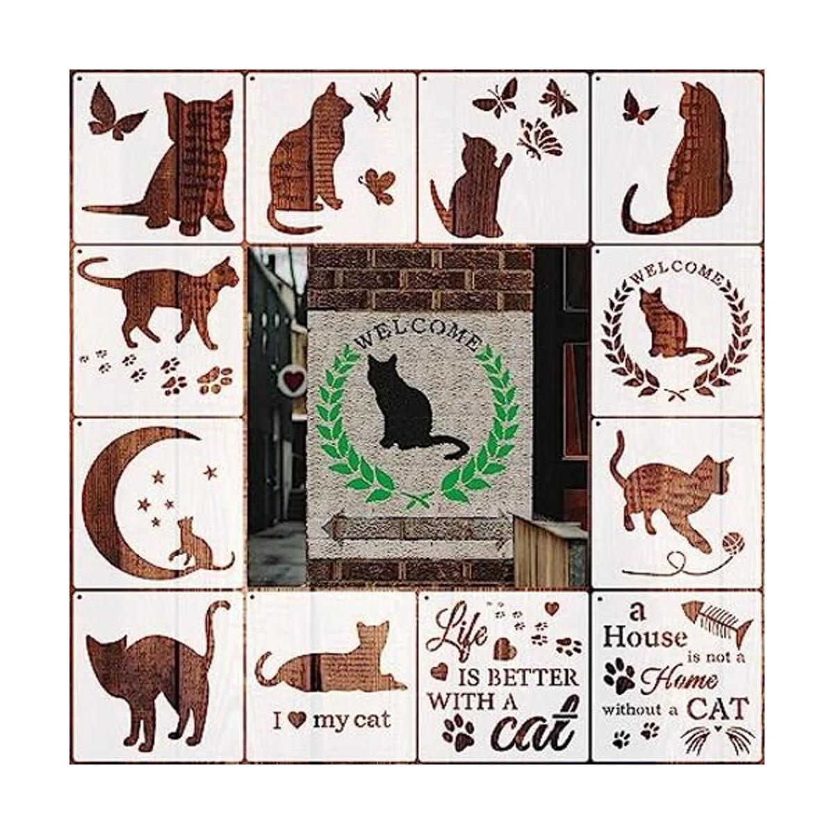 12 plantillas de gato reutilizables plantillas de pintura